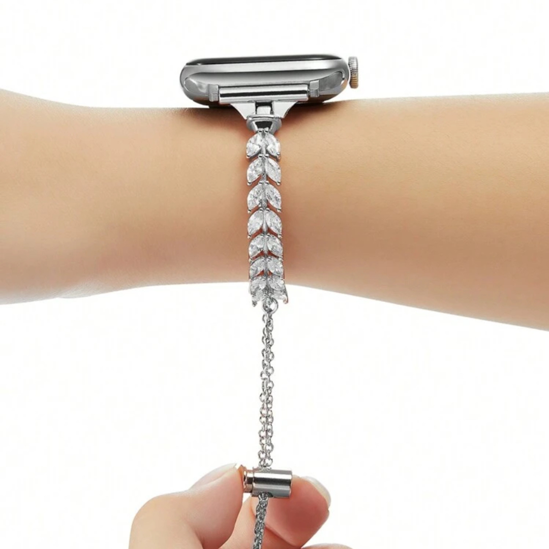 Rhinestone Leaf Bracelet | Silver